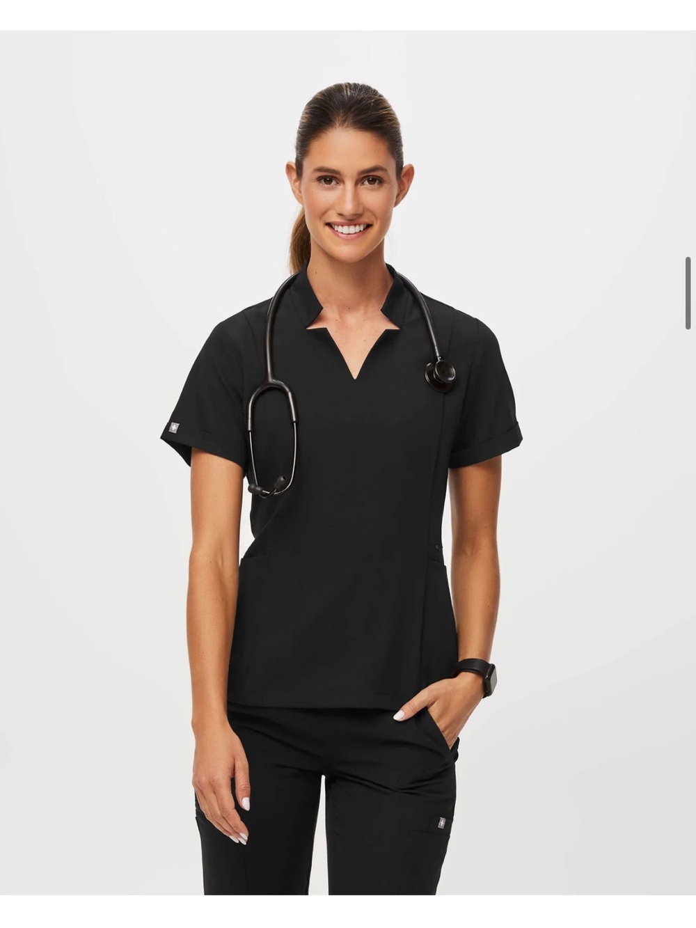 Figs Black Inala Slim Scrub Top